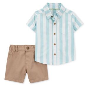 Baby Boys Cotton Striped Button-Front Shirt and Chino Shorts, 2 Piece Set